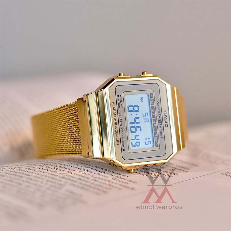 (ประกันศูนย์ไทย 1 ปี) CASIO รุ่น A700WMG-9ADF - Digital Alarm Chronograph GOLD Quartz (เรือนทอง-หน้าทอง) ใช้ถ่าน