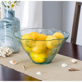 LA MEDITERRANEA HAND MADE IN SPAIN OF RECYCLED GLASS ชามแก้ว สีเขียว ใส่อาหาร ทรงฟูจิ ปากกว้าง