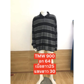 TMW900 เสื้อยืดแขนยาวผู้ชาย เสื้อโปโลสีพื้นคอปก ลายทาง ทรงหลวม ผู้ชายอวบอวบ++ ผู้ชายไซด์ใหญ่ พร้อมส่ง