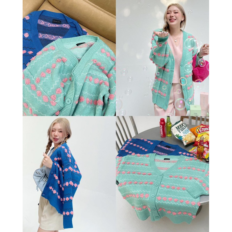 [ส่งต่อ] Cardigan Knitting 🧶 คาดิแกน เสื้อไหมพรมแขนยาวสีน้ำเงิน แบรนด์ Beming.Bkk
