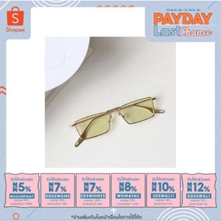 Luxurious Narrow Rectangular Metal Rim High Temple Sunglasses Gold Green.