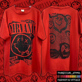 เสื้อยืดผ้าฟอก สีแดงส้ม ลายNIRVANA