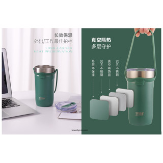 TYESO TS-8767B, 8766B Coffee mug แก้วน้ำสแตนเลสมีหูสีเขียว แก้วน้ำเก็บอุณภูมิขนาด710มล./550มล.เก็บร้อนเย็นนาน24ชม.ของแท้