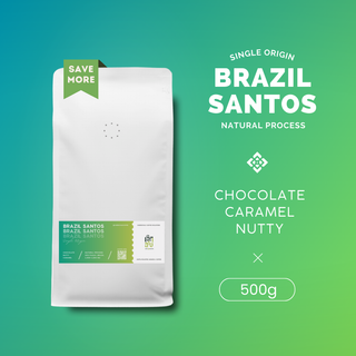 [ขนาด 500g] Brazil Santos - Natural process เมล็ดกาแฟคั่วอาราบิก้า คั่วใหม่คัดเมล็ด พร้อมบริการบดฟรี