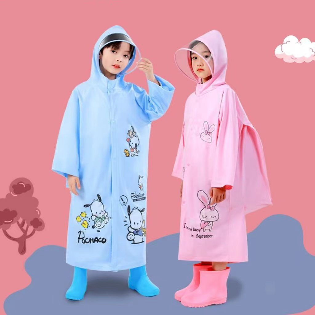 YY-103เสื้อกันฝนเด็กหญิงและเด็กชาย ชุดกันฝนคุโรมิ หมวกปีกใหญ่ขึ้น กระเป๋านักเรียนใบใหญ่ เสื้อกางฝนเด็ก