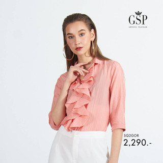 GSP BUSINESS BLOUSE COLOR จีเอสพี เสื้อเบลาซ์แขนสามส่วน มีระบายหน้า สีส้มโอรส(SQ2GOR)