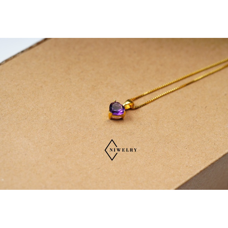 จี้พลอยแท้ รุ่น Heart Gems พลอยอเมทิสต์ Amethyst ตัวเรือนเงินแท้ชุบทองแท้ พร้อมใบรับประกัน