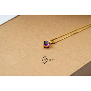 จี้พลอยหัวใจ จี้พลอยแท้ จี้หัวใจ จี้อเมทิสต์ amethyst ขนาด 7 มิล จี้เงินแท้ชุบทอง จี้พร้อมสร้อย พร้อมใบรับประกัน