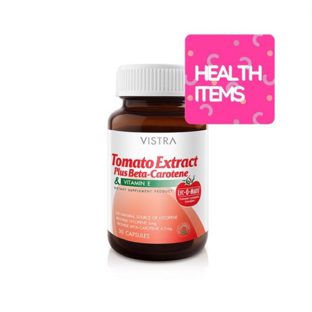 VISTRA Tomato Extract Plus Beta-Carotene - วิสทร้า สารสกัดจากมะเขือเทศ ผสม เบต้า-แคโรทีน และวิตามินอี (30 Caps)