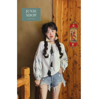 JUNIE SHOP เสื้อปักสไตล์โบฮีเมียน ปลายแขนจั๊มยางยืด ผ้าสวยใส่สบายไม่ร้อน