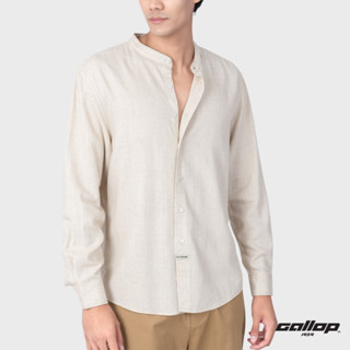 GALLOP : Mens Wear เสื้อคอจีนแขนยาว ผ้าลินิน (Long Sleeve Round-Neck Chinese Style) รุ่น GW9025 สี Ngachang - งาช้าง