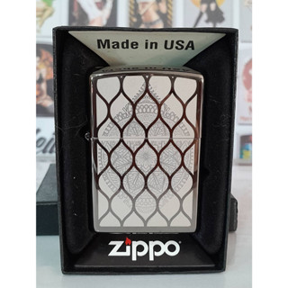 ZIPPO 49430 MANDALA DESIGN  BLACK ICE LASER ENGRAVE   ผิวแบล็คไอรลายแบบเลเซอร  ผลิตปี2020  ของใหม่ไม่ผ่านการใช้งาน