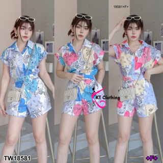 PP18581 set 2 ชิ้น เสื้อแขนเบิ้ล พิมพ์ลาย + กางเกงขาสั้น พิมพ์ลาย