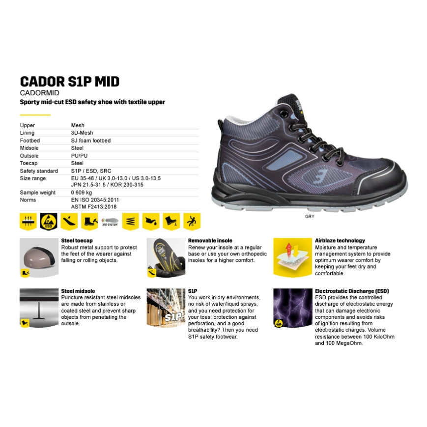 SAFETY JOGGER حذاء سلامة CADOR S1P MID بمقدمة فولاذية — صورة 2