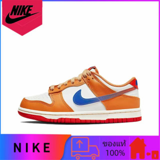 Nike Dunk Low ของแท้ 100% รองเท้าผ้าใบหุ้มข้อต่ำทนต่อการสึกหรอทุกคู่สีขาวส้มน้ำเงิน