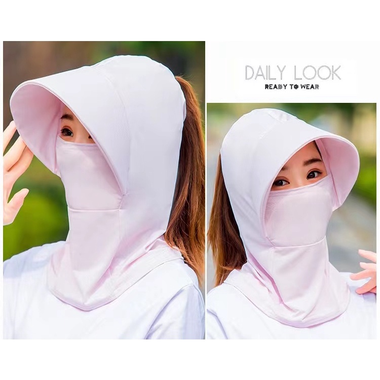 พร้อมส่ง หมวกคลุมหัวกันเเดดเเละฝุ่น สามารถปกกันรังเเสง UV กันได้ทั้งหน้าเเละคอ ระบายอากาศได้ดี