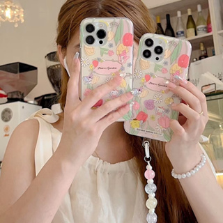 💖New 💖iPhone 14 13 12 11 Pro Max เคส for เคสไอโฟน11 น่ารัก บางเบาพกพาง่าย การ์ตูน ดอกไม้ โซ่มุก Case