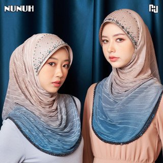 NUNUH OMBRE Series ฮีญาบมุสลิมแบบสำเร็จประดับมุกคริสตัล (ปักชายล่าง CHAY-APL) ทรงฟองน้ำตาราง