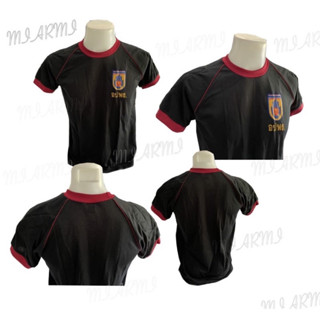 เสื้อยืดอปพร. เสื้อยืดรองในอปพร. เสื้อยืดสกรีนลายอาร์มมือ เสื้อยืดสีดำคอแดงบุไหล่