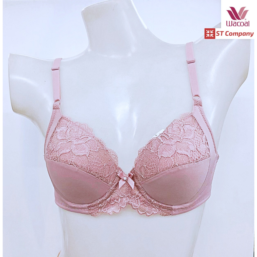 Wacoal Basic Bra สีชมพู (WR) รุ่น WB9893 รูปแบบ 4/5 Cup ลายลูกไม้ มีโครง โอบกระชับเต้าทรง ชุดชั้นใน 