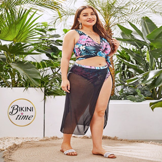 🏖BikiniTime (2XL-3XL) SB252 ทูพีซสาวอวบ ลายดอกไม้ พร้อมกระโปรงคลุมยาว บิกินี่ ชุดเที่ยวทะเล