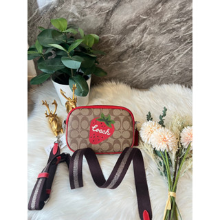 MINI JAMIE CAMERA BAG IN SIGNATURE CANVAS WITH WILD STRAWBERRY COACH CH351