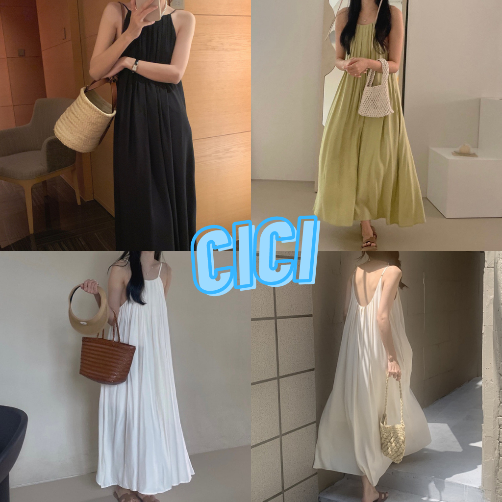ส่งทันที Cici(NO. 3093)เดรสยาวสายเดี่ยวเว้าหลังนิดๆ ผ้าทิ้งตัวใส่สบายมาก