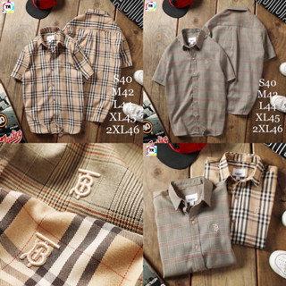 เสื้อเชิ้ตแขนสั้นคอปกพิมพ์ลาย 🏷️ Burberry 🅱️ ผ้าcotton