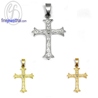 Finejewelthai-จี้เพชร-จี้ไม้กางเขน-จี้เงิน-เพชรCZ-Cross-Silver-Pendant-P1207cz00