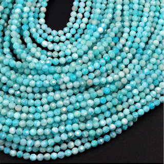 Peruvian Amazonite 4mm Faceted Round Beads Natural Sea Blue Gemstone Micro Laser Diamond Cut 15.5" Strand