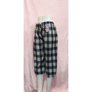 Womens Scottish pants กางเกงสก็อตขา 7ส่วนหญิง มีเชือกผูกรูดได้ รุ่น9214# ผ้าหน้ังไก่ผ้าใส่สบาย เอวฟรีไซส์เอวยืดได้ 28-4