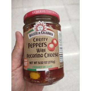 Delizie Cherry Peppers With Pecorino Cheese 270g.พริกเชอร์รี่สอดไส้ชีสปรุงรสในน้ำมันทานตะวัน 270g.