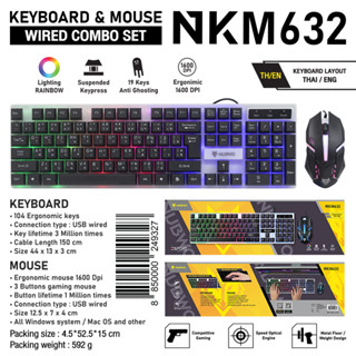 Keyboard + mouse combo set สีชมพูู NUBWO รุ่น NKM 623 NKM 632 SAVITAR คีย์บอร์ด คีบอร์ด เมาส์ ไฟทะลุอักษรและสีดำ