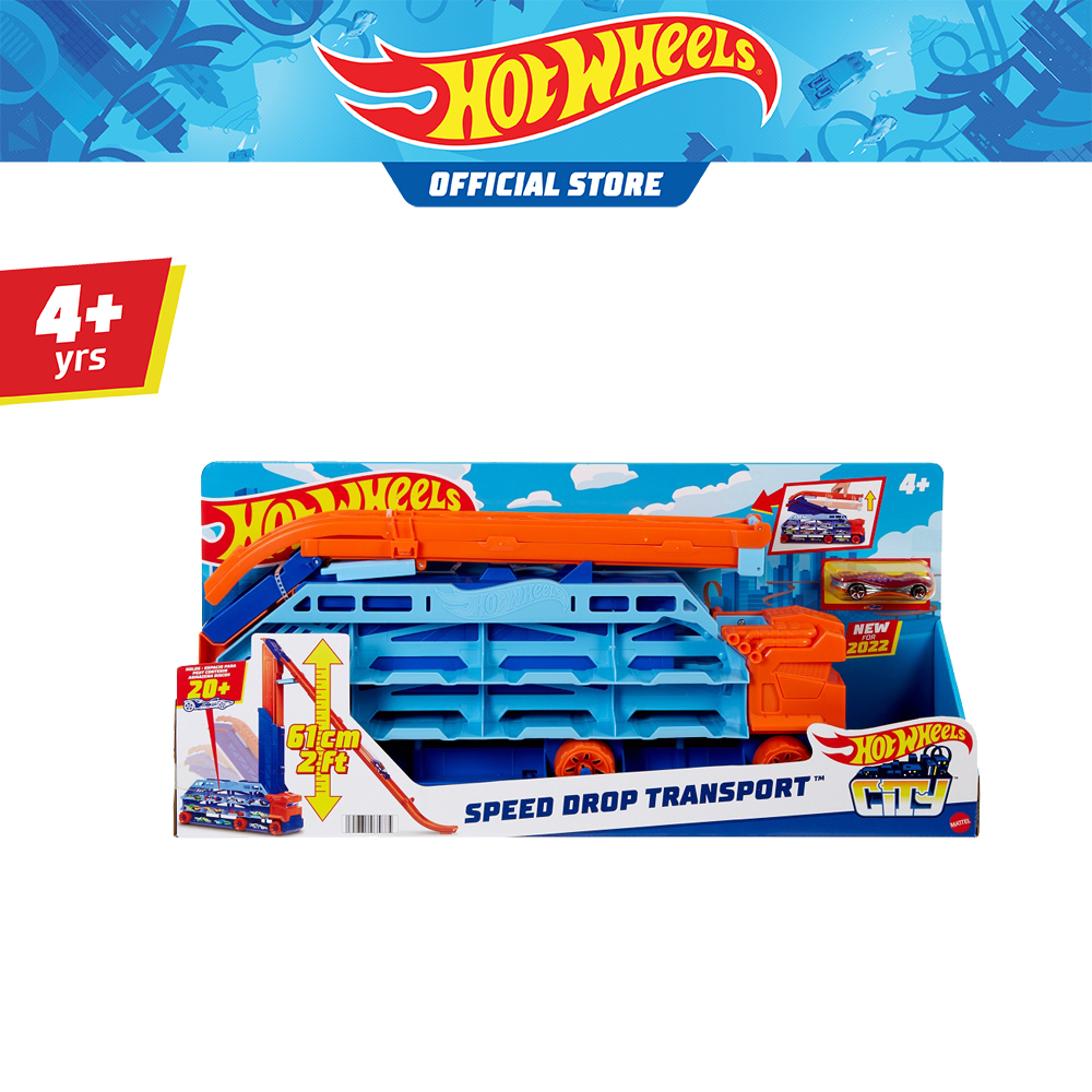 Hot Wheels City Speed Drop Transport Hauler ฮอตวีลซิตี้ ชุดรถบรรทุกรถพร้อมรางดิ่