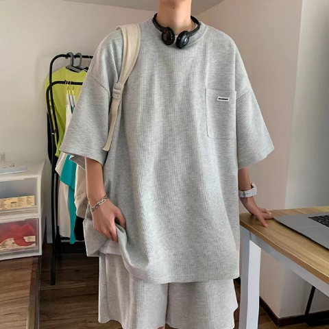 [ชุดเซ็ตสองชิ้นแขนสั้น+กางเกงขาสั้น] เสื้อยืดแขนสั้นลายวาฟเฟิลทรงหลวมสบายๆ กางเกงห้าส่วน สูท เทรนด์เกาหลี ราคา ถูกที่สุด ดีลบีเคเค แกลเลอรีภาพที่ 7