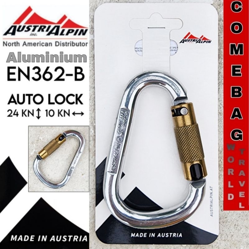 คาราบิเนอร์ AUSTRIALPIN ของแท้ EN362-B ALUMINUM ขัดเงา ระบบ AUTOLOCK รับน้ำหนัก 24KN แนวตรง 10KN แนว