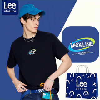 Lee® เสื้อยืดคอกลมแขนสั้น สไตล์พื้นฐาน#Leex-LINE ไซส์ใหญเสื้อยืดชายผู้หญิง เสื้อยืดผ้าฝ้ายคู่รัก # สีดำ รุ่น #1110