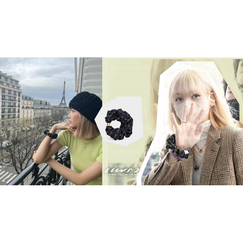 ผ้ารัดผม ลิซ่า CL SCRUNCHY RAYURE BRACELET  รัดแขนแบบลิซ่า เก๋ไปอีกแบบ ผ้าสกรีนลายโลโก้ ผ้าเนื้อนุ่ม ไหมอย่างดี