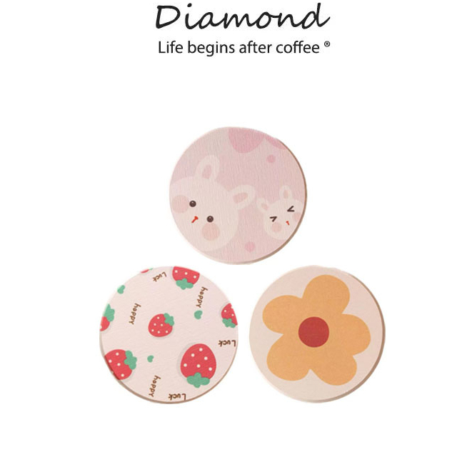 ❤ Diamond Coffee แผ่นหินรองแก้ว ที่รองแก้ว ผลิตจากดินเบา ซึมซับน้ำไว แห้งไว จานรองแก้วซึมซับน้ำไว ขนาด 10 x 10ซม