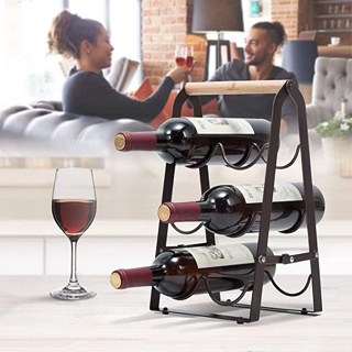 ชั้นขวดไวน์ ชั้นวางไวน์แบบพับได้ 6ขวด พับเก็บได้ Wine Holder for 6 Bottle Countertop Wine Rack -มีพร้อมส่ง-