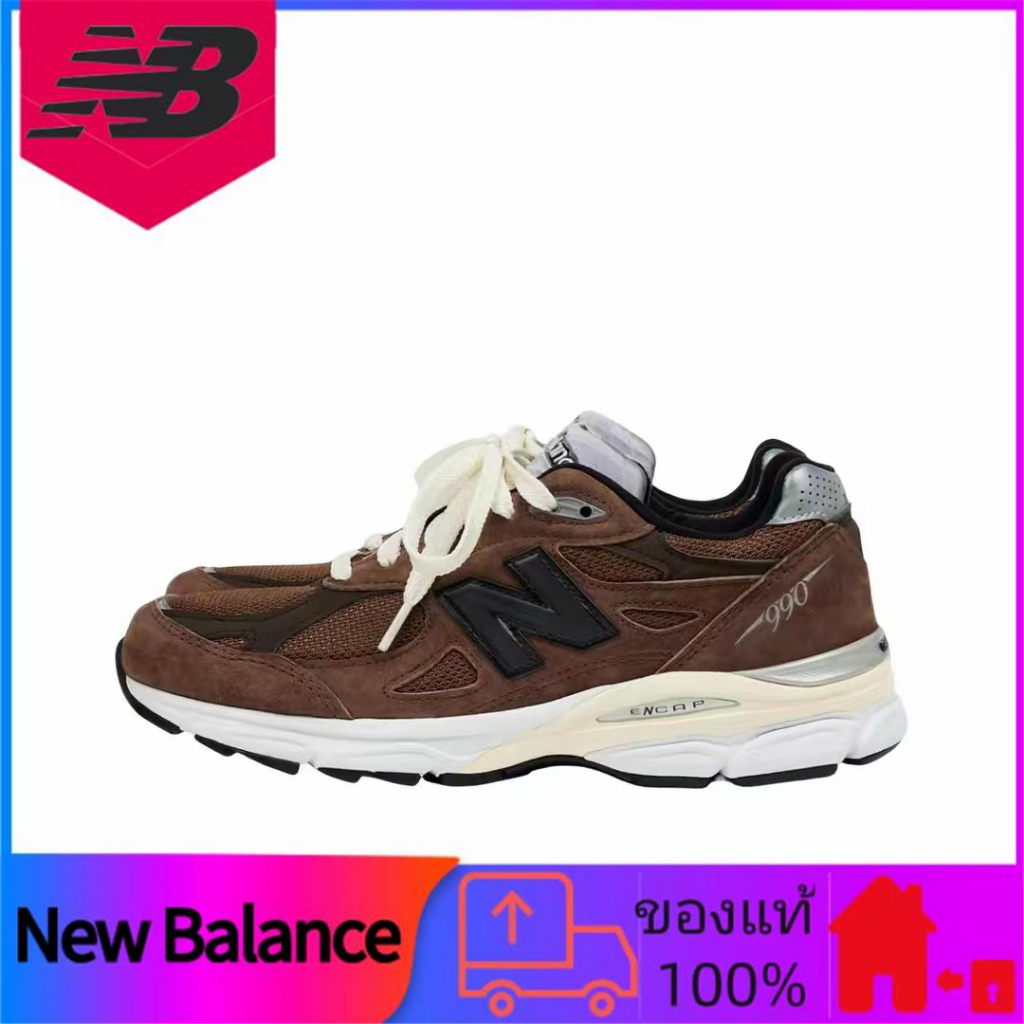ของแท้ 100% JJJJound x New Balance NB 990 V3 "Montreal" Casual Breathable Shock Absorbing Low Top Running Shoes Tan