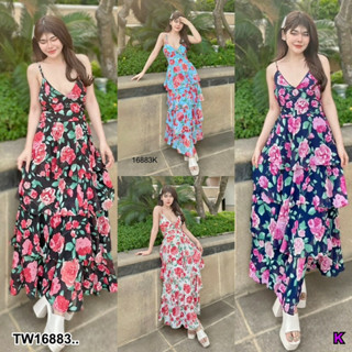 TT16883 เดรส แขนกุด ปรับสายได้กระโปรงมีระบาย 4 ชั้น..Sleeveless dress, adjustable straps, skirt with 4 layers of fringe.