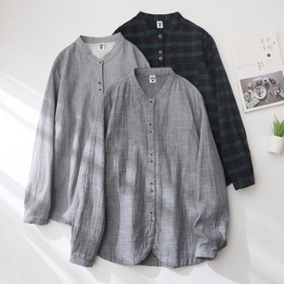 เสื้อเชิ้ตผู้หญิง เสื้อคอจีน สไตล์มินิมอล M L 42-45” ผ้าสาลู เสื้อทำงานแขนยาว mycotton2021