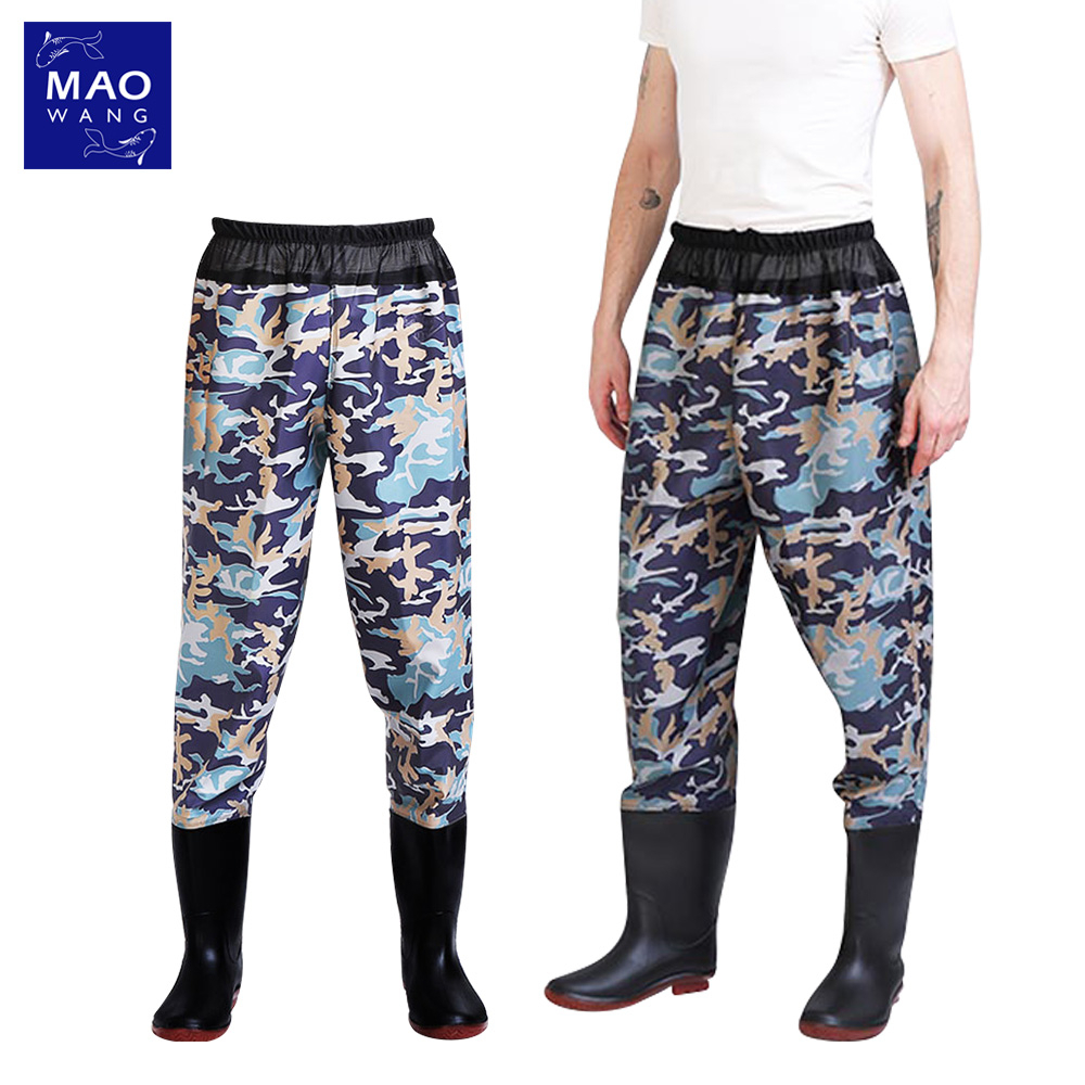 MAO กางเกงกันน้ำ PVC ลายพราง+รองเท้าบู๊ท สำหรับทำสวน ทำไร่