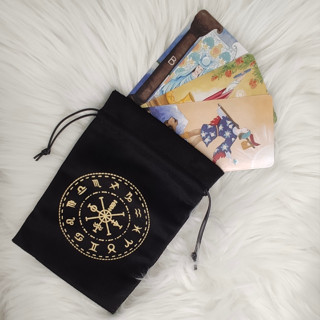 The Zodiac Tarot Bag BLACK ถุงใส่ไพ่ทาโรต์ ถุงใส่ไพ่ยิปซี ราคาถูก ถุงผ้ากำมะหยี่ ถุงใส่ไพ่ทาโร่ ถุงใส่ไพ่สวย ถุงใส่ไพ่รา