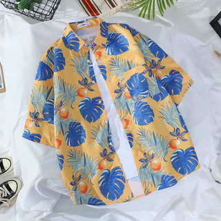เสื้อฮาวาย hawaii เสื้อเชิ้ตฮาวายแขนสั้นพิมพ์ลาย เสื้อสงกรานต์ ฮาวายสไตล์เกาหลี ผ้านิ่มใส่สบาย ผ้าระบายอากาศ