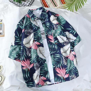 เสื้อฮาวาย hawaii เสื้อเชิ้ตฮาวายแขนสั้นพิมพ์ลาย เสื้อสงกรานต์ ฮาวายสไตล์เกาหลี ผ้านิ่มใส่สบาย ผ้าระบายอากาศ