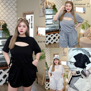 เชต2ชิ้น เสื้อรูดข้าง+กางเกงรูดข้าง เเพทเทรินเป๊ะ ใส่สวยดูดีมากจ้า เสื้อผ้าสาวอวบอ้วน พลัสไซส์ ไซส์ใหญ่ plussize สาวอ้วน
