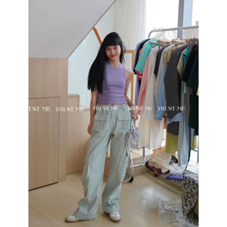 กางเกงคาร์โก้ขายาว DRAWSTRING WAISTED PASTEL CARGO PANTS