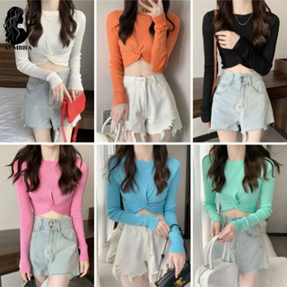 เสื้อครอป เเบบสั้นเเขนยาว ไหมพรม สไตล์เกาหลี TS5326